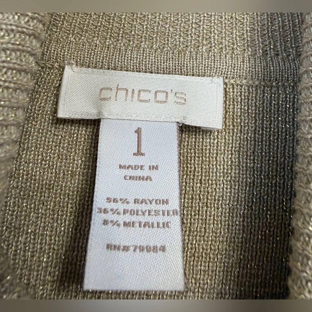 Chico’s Metallic Knit Turtleneck Sweater Size 1 Medium Gold Shimmer